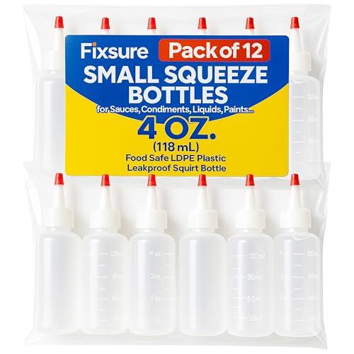 FIXSURE Plastic Squeeze Bottles with Red Tip Cap, 4 Oz Squirt Bottle For Ketchup, BBQ, Sauces, Syrup, Condiments, Oil, Pancake, Cookie Decorating, Dressings, Travel, Camping, Lab, Arts and Crafts (2)