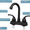 RV Bathroom Sink Faucet, 4 inch RV Bathroom Faucet Replacement for Campers, Motorhome, Travel Trailer, Boat, with Classical Lever Handles and 6-inch High Spout,Non-Metallic (Black)