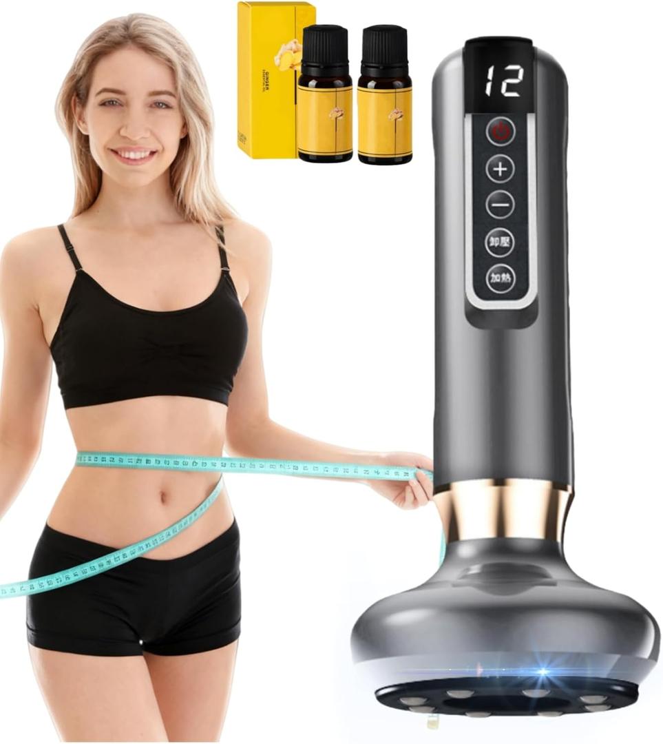 Lymphatic Drainage Massager, Cellulite Massage Tool Helps Reduce Stretch Marks & Cellulite with 12 Suction Modes, Cupping Machine, Rechargeable & Cordless (Grey)