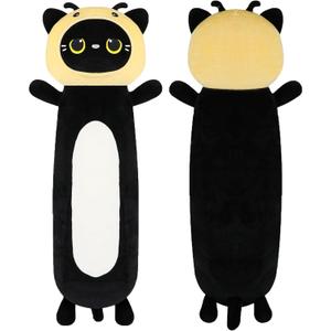 22 inch Bee Black Cat Long Plush Body Pillow Toy, Kitten Plushies with Stuffy Honeybee Oufit Big Stuffed Animals Gfit Kids Boys Girls, Birthday