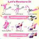 Intoypad Unicorn Collision Transforming Cars Toy for Girls Boys, 2 Magnetic Cars Transform into Magical Unicorn Collision Transforming Robot Cars Toy Deformation Christmas Birthday Gifts for Kids Pink
