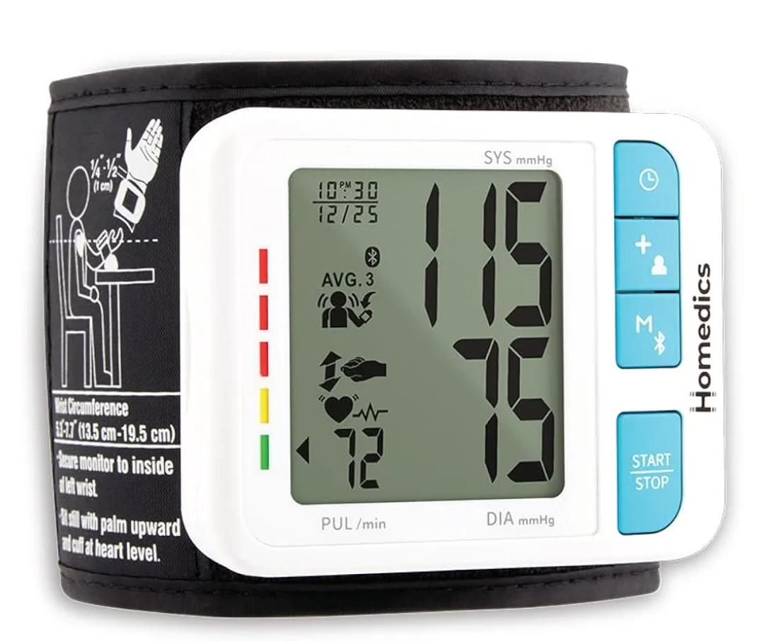Homedics 700 Series Wrist Cuff Blood Pressure Monitor for Home Use, One-Touch Operation, Accurate Results, 2 Users, with Bluetooth Wireless Technology to The Homedics Health App (Smart)