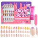 Misssix 78 Pcs Press on Nails for Kids, 3 Pack Kid Fake Nail Kit Cute Press on Nails, Old Colorful Flower Glue On Nails Stick On Nails for Girls 8-12 Years