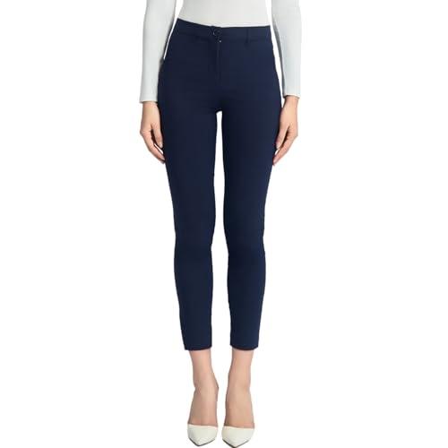 SANDY & SID Cropped Pants for Women Petite Small Size Mid Waist Slim Fit Work Pants Stretch Trousers Slack Casual Office Wear Peacoat, Size 2