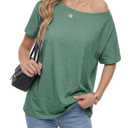 Rooscier Women's Off The Shoulder Tops Summer Short Sleeve T Shirts Tees Loose Fit Casual Shirts Dark Green X-Small (Green, XS)