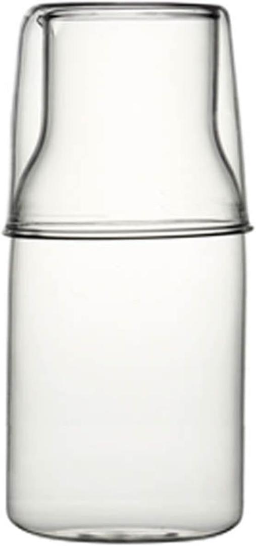Bedside Glass Water Carafe Set with Cup, Glass Carafe with Lid Mouthwash Cups for Bedroom Bathroom Juice Wine Milk 19oz (Clear)