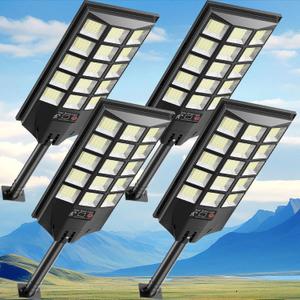 Solar Lights Outdoor for Outside, Waterproof Solar Street Lights Outdoor, 6500K Dusk to Dawn Security Flood Lights Motion Sensor with Remote Control for Yard, 4 Pack (White)