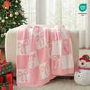 Snuggle Sac Bow Throw Blanket for Couch, Microfiber Fluffy Warm Cozy Fuzzy Reversible Checkered Blankets for Sofa, Chair, Bed, 50x60 inches for Wife Daughter Women Gift
