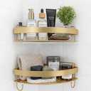 Corner Shower Canddy, 2 Pack Adhesive Gold Shower Organizers, Rustproof Stainless Steel Shower Shelves with 4 Hooks, No Drilling Shelves for Bathroom Storage & Home Decor