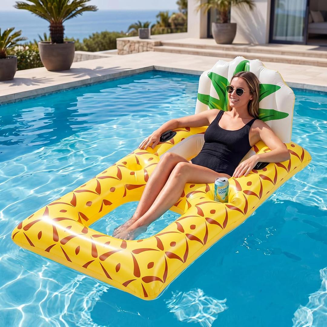 Hungdao Inflatable Pool Float Lounger for Adults Chair Floaties with Drink Holder Mount Backrest Foot Rest Cooler Lake Swim Water Floating for Beach Party, Pineapple