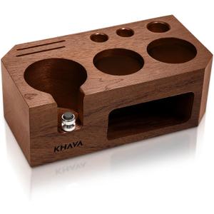 KHAVA Espresso Tamping Station | Wooden Coffee Tamper Station 51-54 mm | Espresso Organizer & Portafilter Holder | Coffee Station Organizer for Countertop | Espresso Accessories for Coffee Bar, Brown