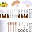 Charcuterie Boards Accessories(29 PCS) Cheese Spreaders for Charcuterie Board Mini Serving Spoon Fork Tongs Blank Toothpick Flags Bowl (Primary color)