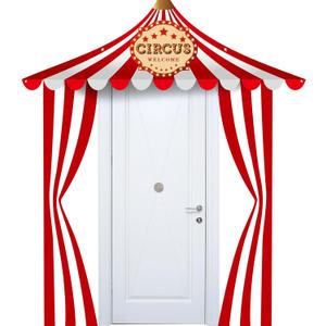 Preboun 3 Pcs Circus Tent Decorations Carnival Circus Theme Party Decorations Carnival Tent Banner Striped Pennant for Clown Theme Birthday Party Classroom Supply (Red White)