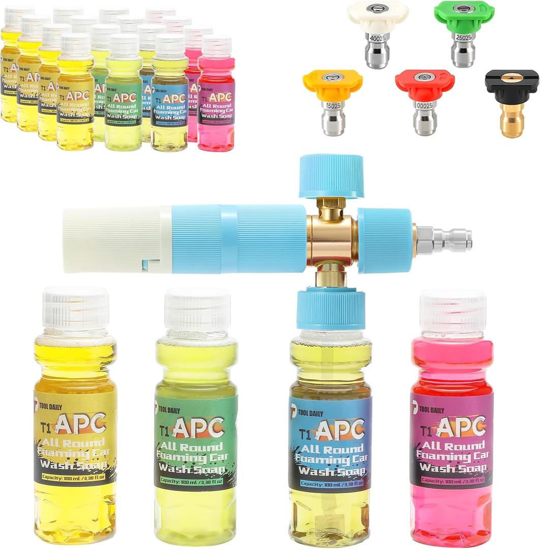 Tool Daily Original Soap Foam Cannon for Pressure Washer, 20 Pack Foaming Car Wash Soap, 5 Power Washer Nozzle Tips, 1/4 Inch Quick Connect