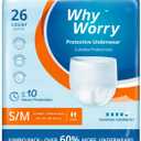 WhyWorry Incontinence Underwear for Women and Men, Disposable Adult Pull Ups with Overnight Absorbency, Leakproof, Unisex, Small/Medium, 26 Count