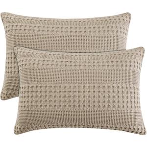 PHF 100% Cotton Waffle Pillow Shams King Size, 2 Pack 20" x 36" Soft Skin-Friendly Pillowcases, No Filling, Aesthetic Woven and Breathable Waffle Weave Pillow Case Covers for Bed, Simply Taupe (36" x 20" (Pack of 2))