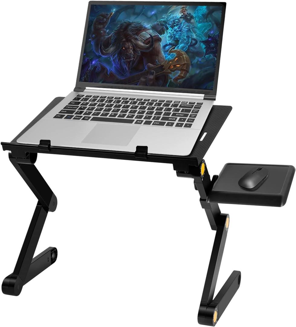 Uten Adjustable Laptop Stand, Laptop Desk for up to 17" Laptops, Portable Laptop Table Stand for with 1 Strengthened CPU Fans, Detachable Mouse Pad, Ergonomic Lap Desk, Office Stands(Black)