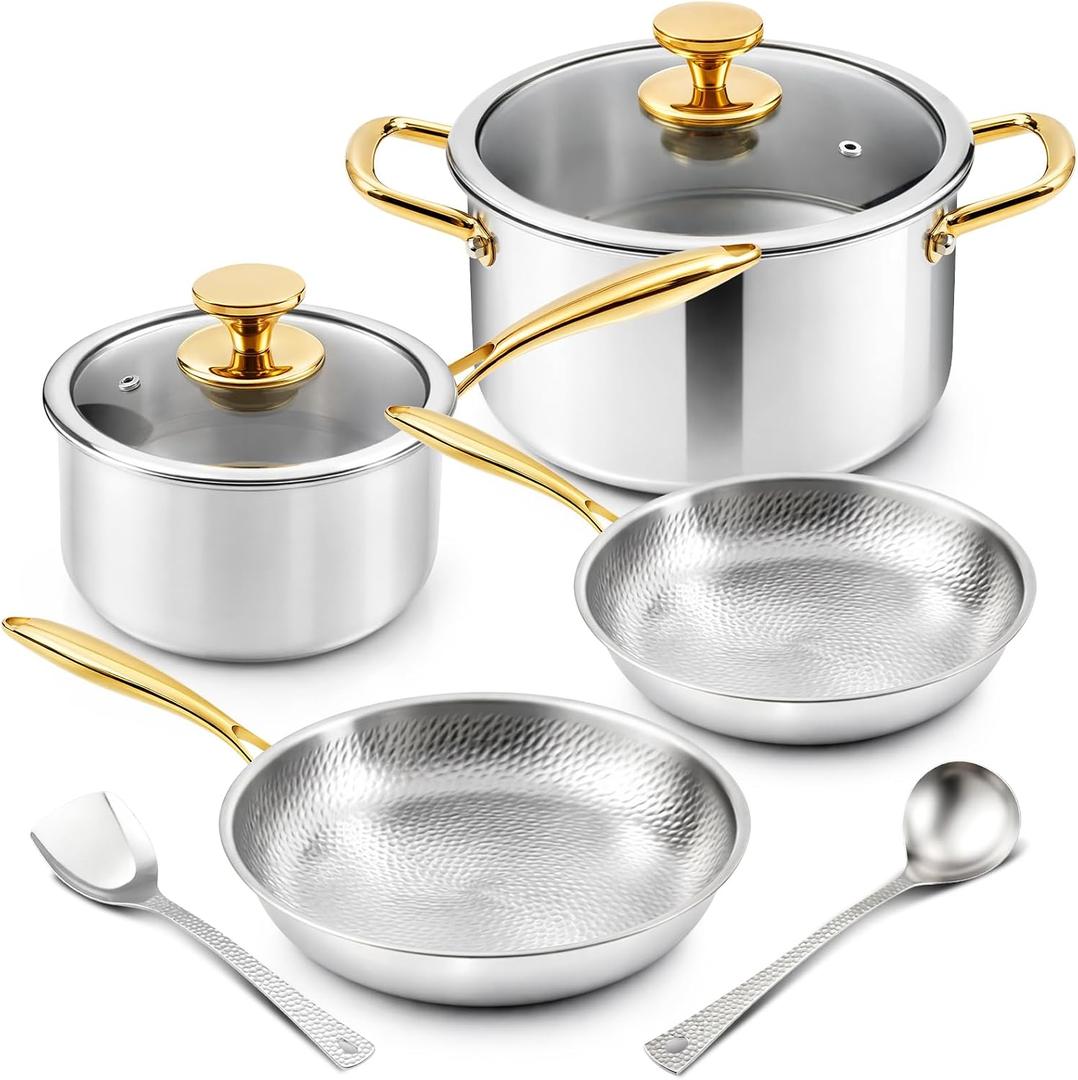 Titanium Cookware Set, Titanium Pans for Cooking, 6 Pcs, Essential, As shown