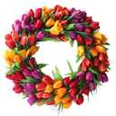 Ewer 20 Inches Tulip Wreath, Artificial Flower Handmade Floral Wreath for 2022 New Spring, Simulation Round Spring Garland for Front Door Wedding Wall Home Decor