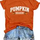Thanksgiving Shirts for Women Pumpkin Season Shirt Thanksgiving Graphic Fall Tee Tops (Orange, M)