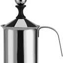 Frabosk 400ML 800ML Stainless Steel Manual Milk Frother Double Mesh Coffee Foamer Creamer Blender Whisker Manual Milk Frother (400ml)