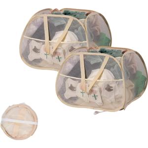 Collapsible Laundry Basket, 90L Foldable Pop Up Laundry Hamper with Handles, Mesh Dirty Clothes Hamper for Laundry, Bathroom, Kids Room, Dorm,Travel or Camping (Beige, 2PCS)