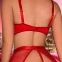 Women Sexy Lingerie Set Garter Belt Fishnet Lingerie with Choker & Thigh Cuffs (Black, L)