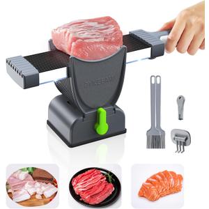 Meat Slicer for Fresh Meat,Thickness Adjustable 2 or 4 mm Manual Meat Cutter,Cleaver Kitchen Knife, Jerky Slicer Suit for Chicken Breast Beef Pork (Gray)