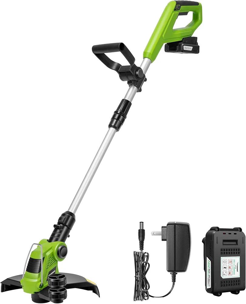 VIVOSUN 12” Cordless String Trimmer and Edger, 20V 2.0Ah Weed Eater, 2-Speed Control with Adjustable Head, Pole & Handle, Spool, Lightweight & Compact Trimmer, Battery and Fast Charger Included
