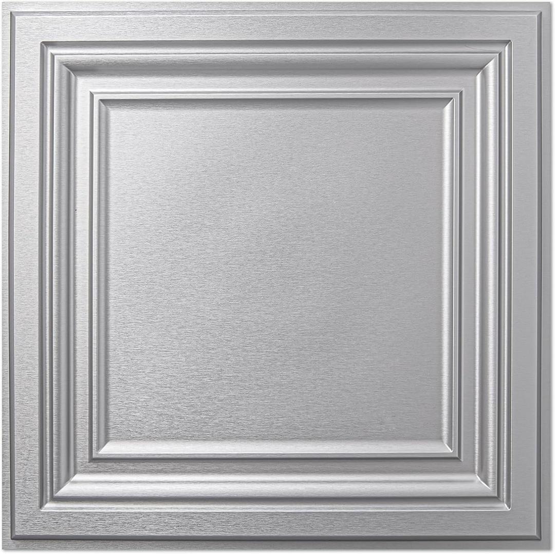 Art3d PVC Ceiling Tiles, 2'x2' Plastic Sheet in Argent Silver (12-Pack)