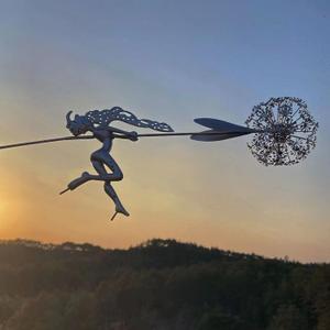 Flower Fairy Dancing with Dandelion, Fairy Garden Sculptures, Angel Metal Ornaments Gardens Art Sculpture, Stainless Steel Statue Garden Ornaments Art Decorations for Outdoor Yard Lawn Patio (E_3D)