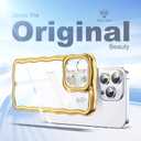2 x SKYLMW Compatible with iPhone 14 Pro Case, Kawaii Cute Curly Wave Frame Luxury Plating Edge, Stylish Glossy Clear Back, Soft TPU Shockproof Protective Cases for iPhone 14 Pro, Gold