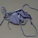 SUUKSESS Women Ruffle Thong Bikini Sets Halter String Triangle 2 Piece Swimsuit (Small, 102 Navy Blue Striped)