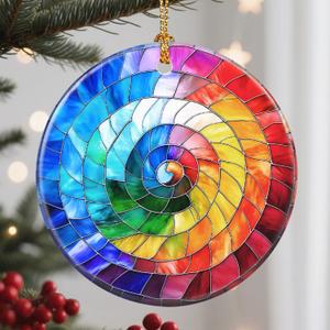 Christmas Ornaments, 2.8 Inch Ceramic Hanging Ornament, Christmas Tree Ornaments, Xmas Decorations, Holiday Decorations, Holiday Party Gifts, and Xmas Gift Ideas - Rainbow Spiral