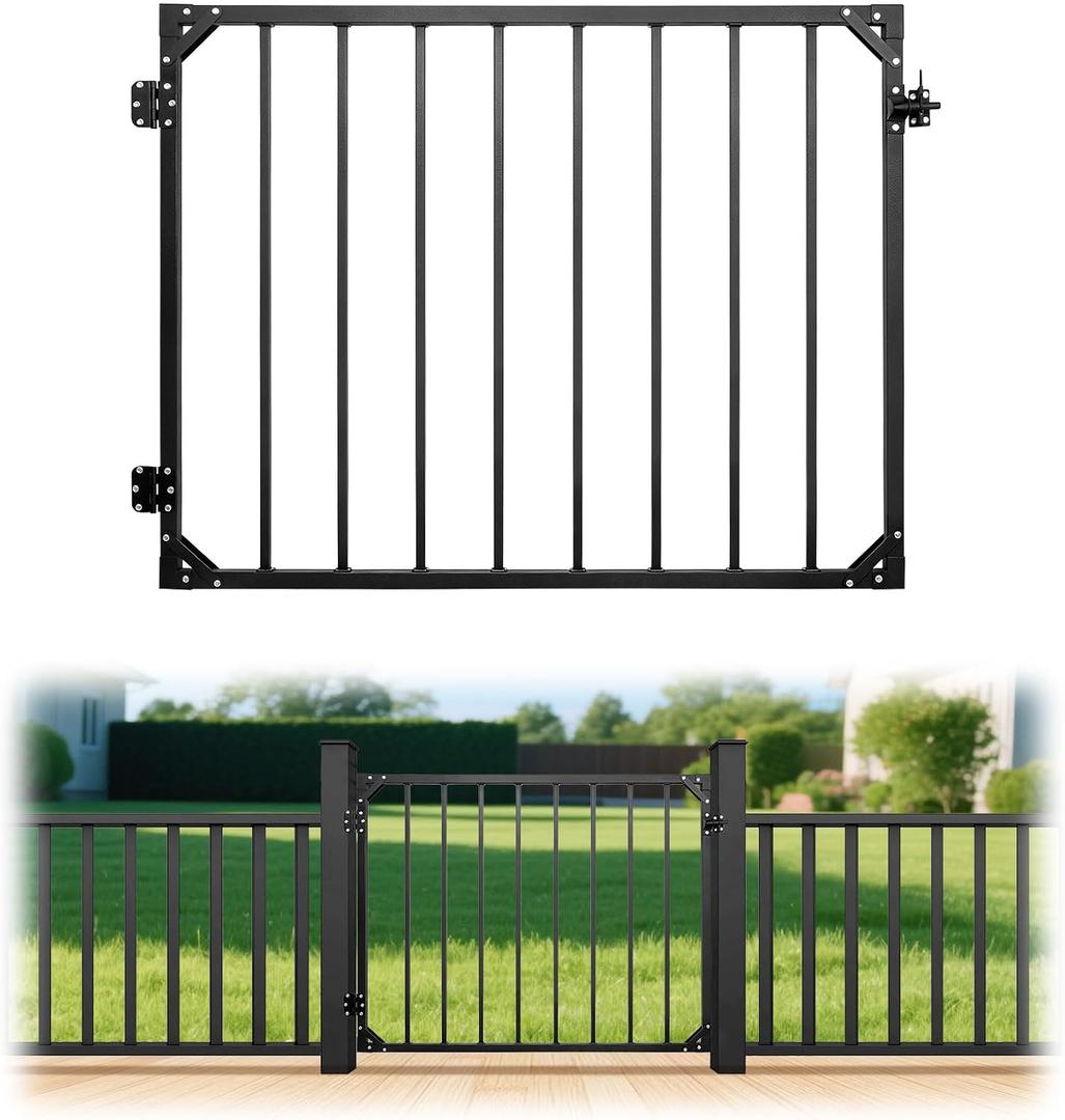 Sidasu 38 Inch Outdoor Metal Deck Gate with with Hinges & Latch, Adjustable Fence Gate for Patio, Yard & Balcony, Reinforced Steel Frame (Fits Openings up to 48")