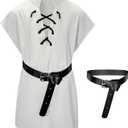Kids Medieval Viking Tunic Pirate Renaissance Retro Costume Shirt witn Belt for Boys Halloween Cosplay 12-14 Years White