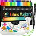 JR.WHITE Fabric Markers Permanent for Clothes Sneaker Shoes T Shirt Baby Onesies Bibs Bodysuit Pillow Canvas Tote Bags Kids Adults Fabric Decorating, Fine Point Pen Fabric Paint Pens, Set of 48 Colors