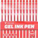 2 x WY WENYUAN 12 Pcs Red Gel Pens, 1.0mm Bold Point Quick Drying Gel Ink Pens, Retractable Ballpoint Pens for Smooth Writing, Ideal for School, Office, Journaling, Note Taking and Correction