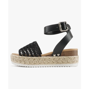 Soda Topic Open Toe Buckle Ankle Strap Espadrilles Flatform Wedge Casual Sandal, Size 9