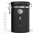 HAIOOU Large Coffee Canister, 38OZ Oversized Stainless Steel Coffee Bean Storage Container with Date Tracker, Measuring Scoop, CO2 Releasing Valves for Beans, Grounds and more - Black