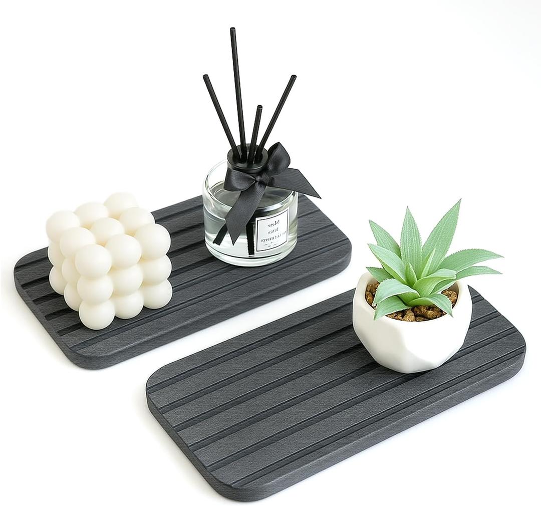 Diatomite Stone Sink Tray Drying Mat for Kitchen Sink Bathroom Counter Trays Diatomaceous Earth Dish Water Absorbing Stone Quick Dry Soap Tray Dispenser Holder Black Bathroom Decor Accessories (Dark Grey Diatomite)