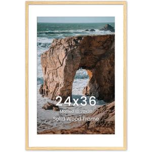 24x36 Large Picture Frame, Solid Ash Wood 24"x36" Photo Frame, Right Angle 24 x 36 Picture Frame Matted to 20x30, 24 by 36 Frame HD Tempered Glass,Vertical or Horizontal Wall Hanging, 1PC