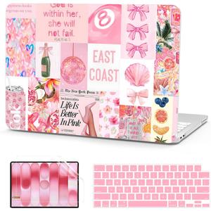 G JGOO Compatible with MacBook Neo Case 13 inch 2026 Release Model A3404 with A18 Pro Chip, Plastic Protective Laptop Hard Shell Case with Keyboard Cover & Screen Protector, Pink Collage