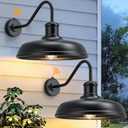 16 Inch Dome Dusk to Dawn Gooseneck Barn Light Outdoor, Large Farmhouse Exterior Light Fixture Wall Mount, Industrial Outdoor Wall Sconce Outside Lantern for House, Porch, Garage, Entryway, Black