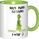 Funny Mug Rock Paper Scissors Throat Punch I Win Coffee Mug Gift Coffee Mug Internal And Handle Green 11Oz Mug