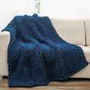 YAAPSU Chunky Knit Throw Blanket for Couch, 51"x63", 100% Hand Knitted Thick Cable Knit with Cozy Jumbo Chenille Yarn, Soft Large Rope Knot Crochet Blankets for Sofa Bed Living Room Dcor, Navy Blue
