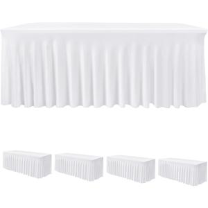HolidayIdeas White Spandex Table Covers 6 Foot, Fitted Stretch Table Skirts 30x72 Inch, Wrinkle-Free Floor Length Polyester Tablecloths for Weddings, Parties, Banquets, Events, 4 Pack