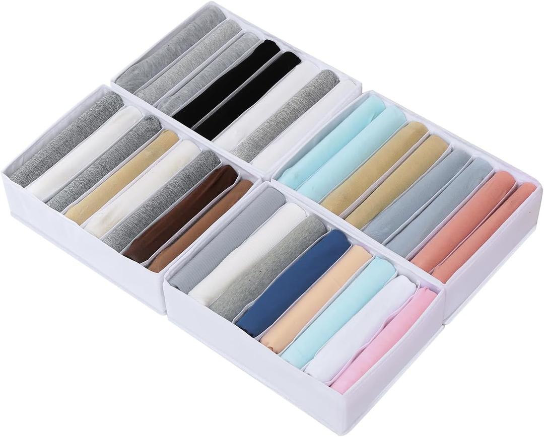 Qozary 4 Pack Drawer Organizers for Clothing, 8 Grids Foldable Closet Organizers and Storage Bins for Bedroom, Dresser Organizer Boxes for Thin T-shirts, Tank Tops