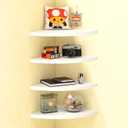 4 Pcs Floating Corner Shelf with Mounting Accessories, Wooden Round Corner Wall Shelves, Wall Mounted Corner Storage Shelf for Bathroom, Bedroom, Living Room (White)