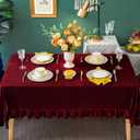 GLORY SEASON Velvet Tablecloth Luxurious Solid Rectangle Table Cloth,Oblong Retro Farmhouse Ruffle Tablecloths Washable Table Cover for Party Wedding Baby Shower Kitchen Dinning Tabletop Decoration,  84" x 60" (Rectangular), Ruby Red